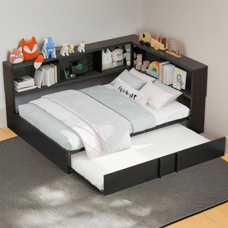 Metal Full Size Daybed With Trundle, Storage Cabinets And USB Ports, Black