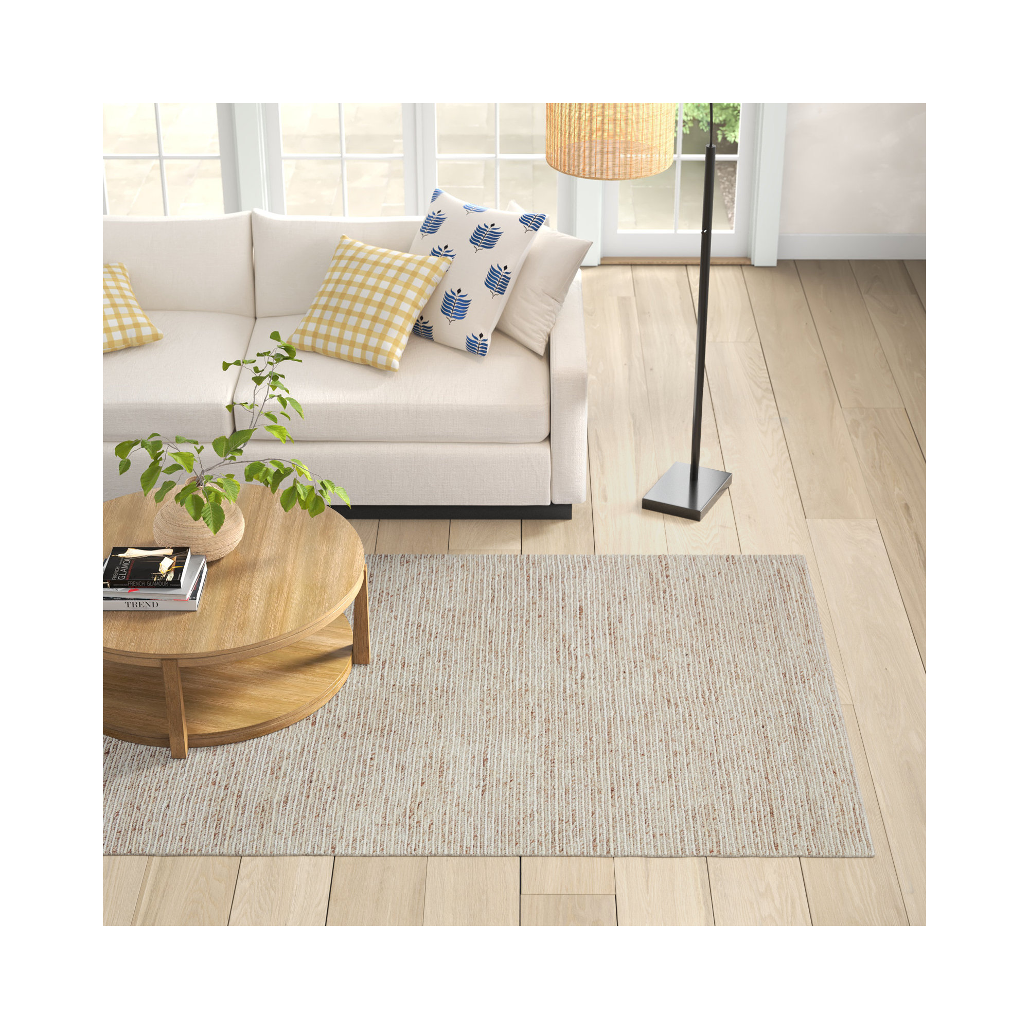 Caitlin Handmade Cream/Light Brown Rug, Rectangle 5' x 8'