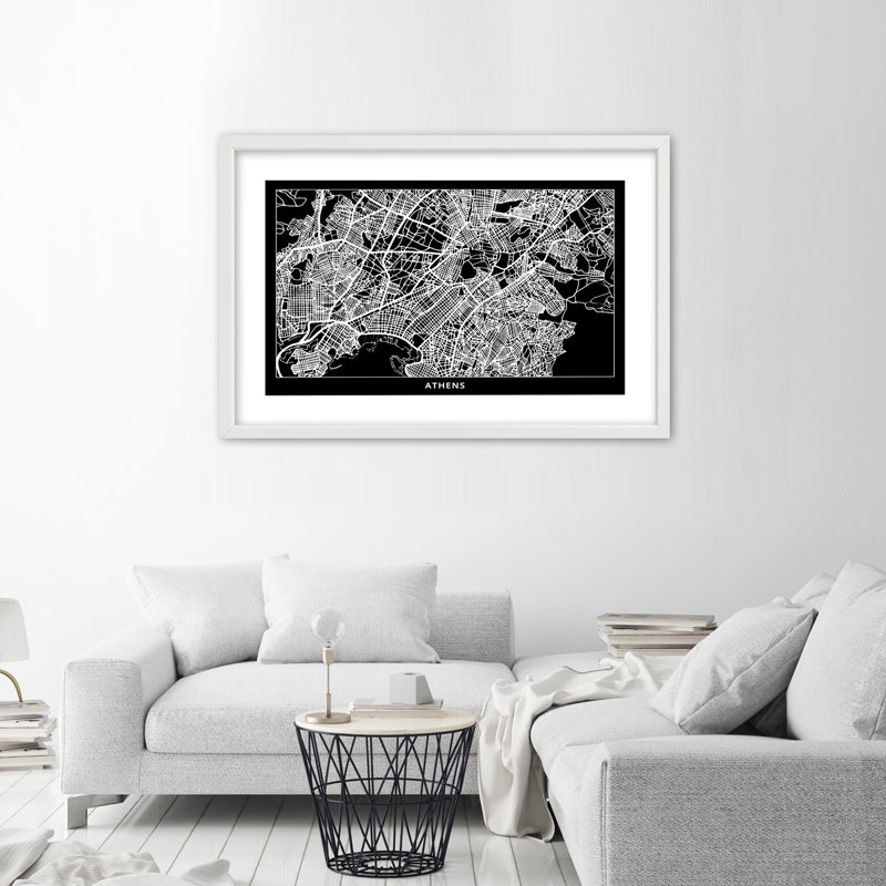 Plan of the City of Athens 1 Piece Single Picture Frame Wall Art, 30cm H x 45cm W, White
