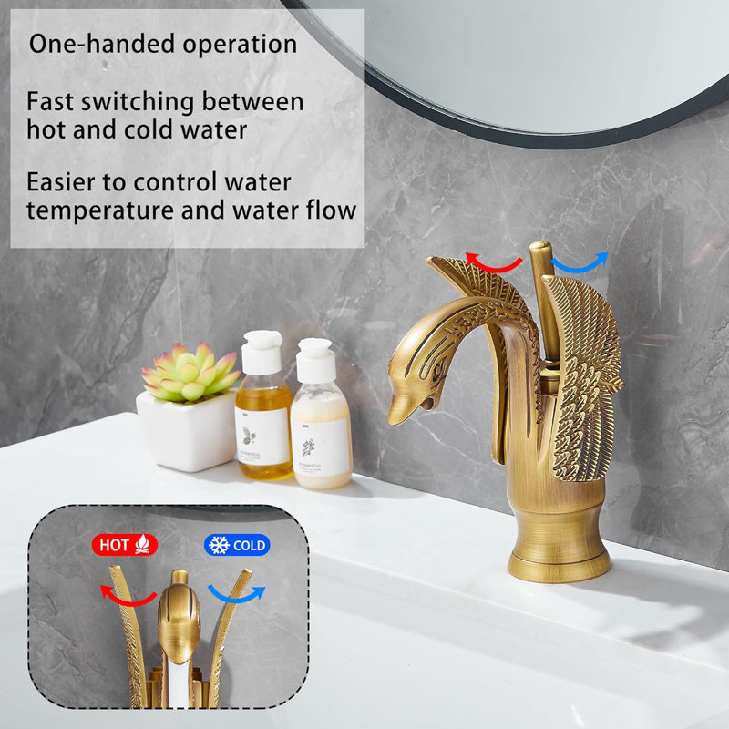 Vessel Sink Bathroom Faucet Gold Swan Single Hole Single Handle Spout Bowl Faucets Body Supply Line Lead-Free