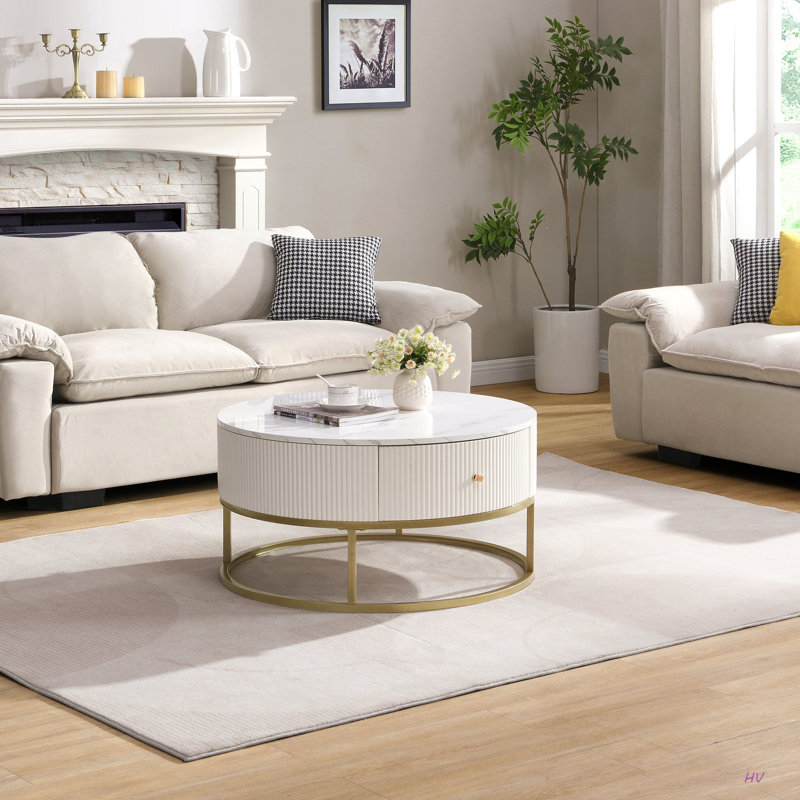 Table basse de 31,5 pouces avec tiroirs, table basse moderne avec rangement, table basse pour le salon