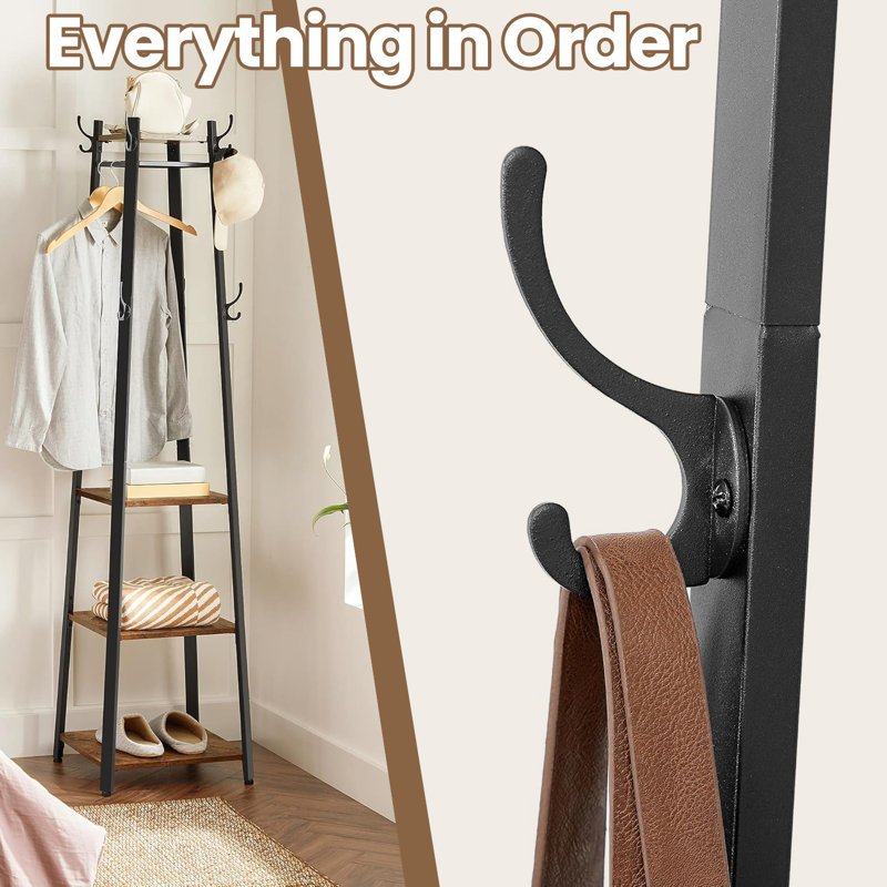 Clary Freestanding 8 - Hook Coat Rack, Black/Rustic Brown
