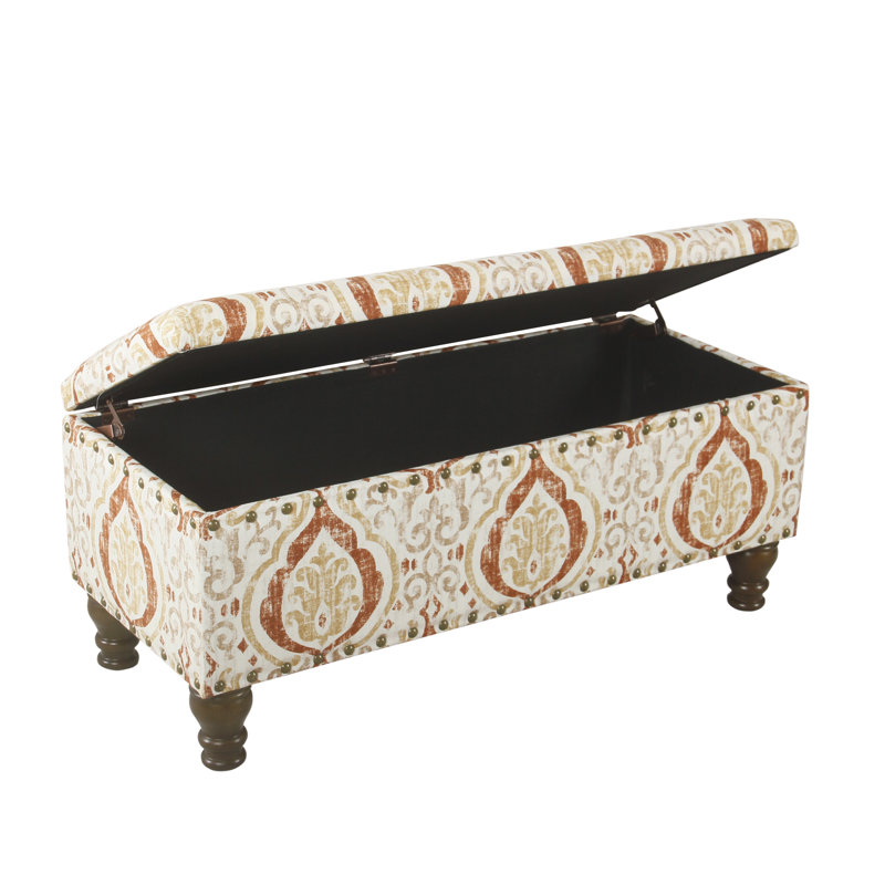 Collantes Upholstered Storage Bench, Orange and Cream Medallion