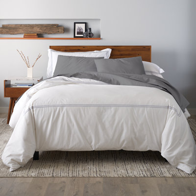 Ensemble de housse de couette en coton Ella Jayne avec coutures en satin 3 pièces, blanc avec coutures en satin blanc