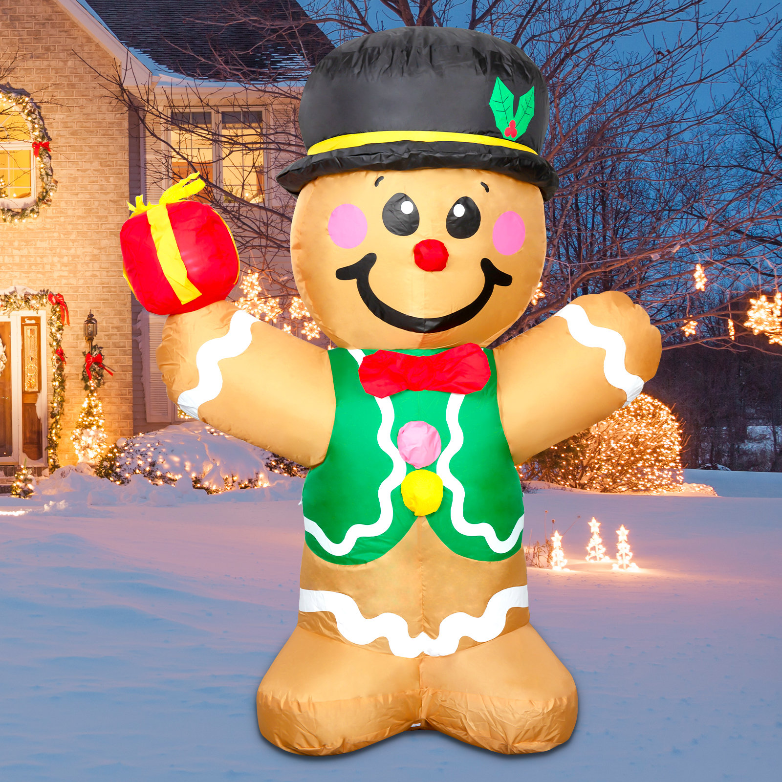 GOOSH Christmas Inflatable 5FT Inflatable Gingerbread Man Cute