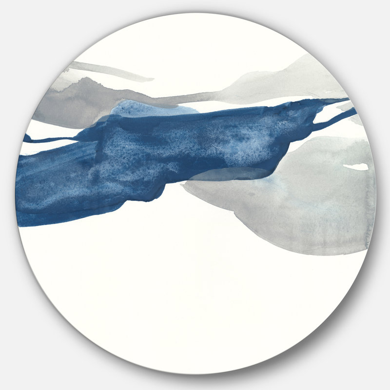 «Gouache Sapphire on Grey II», reproduction d'art sur cercle en métal, H 23 po x l 23 po