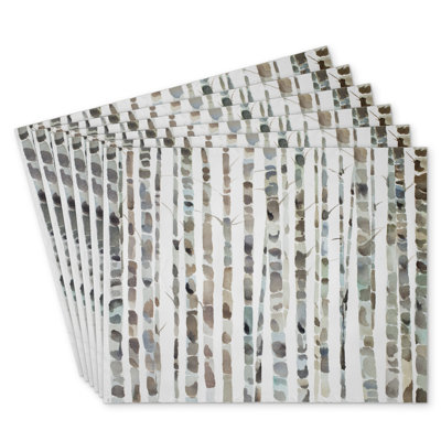 Watercolor Birch Tree Forest Polyester Eiver - Set of 6