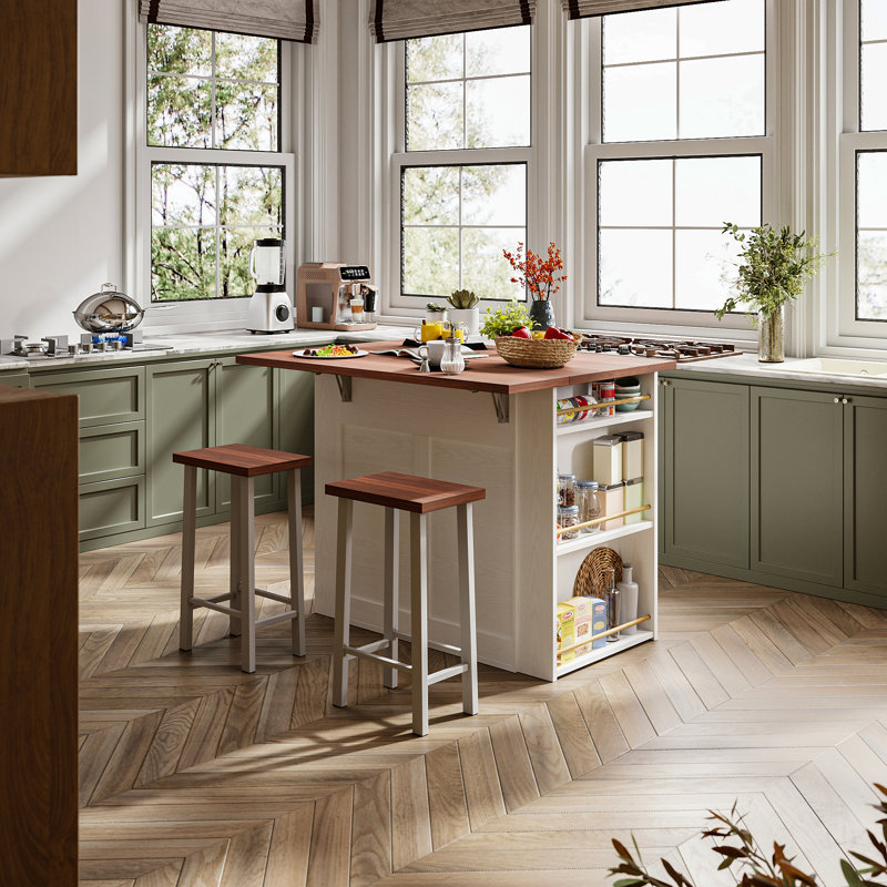 Winston Porter Pieces Kitchen Island Set with Storage Cabinet