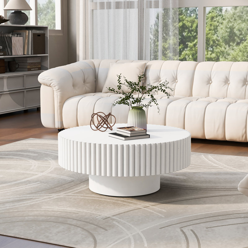 Table basse ronde en bois massif de 32 po Lorven, Bois blanc