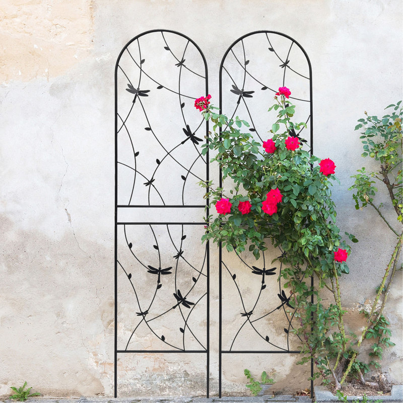 Ensemble de 4 treillis de jardin en métal 86,7 "x 19,7" antirouille pour plantes grimpantes déco libellule