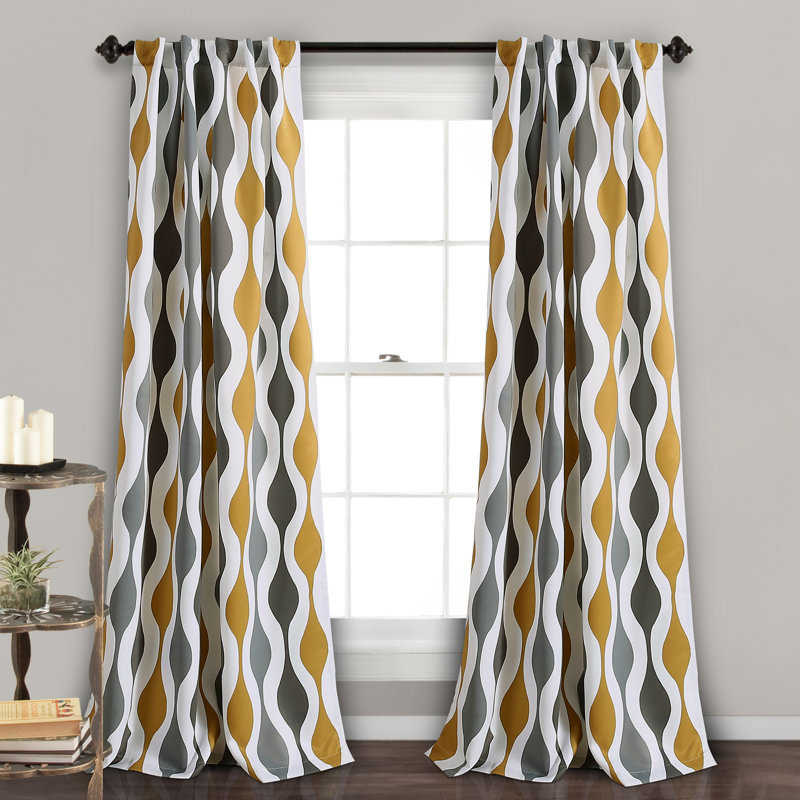 Room Darkening Curtain Pair, Gold/Gray, 52"W x 84"L