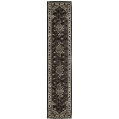 Hand-Knotted High-Quality Black and Cream Runner