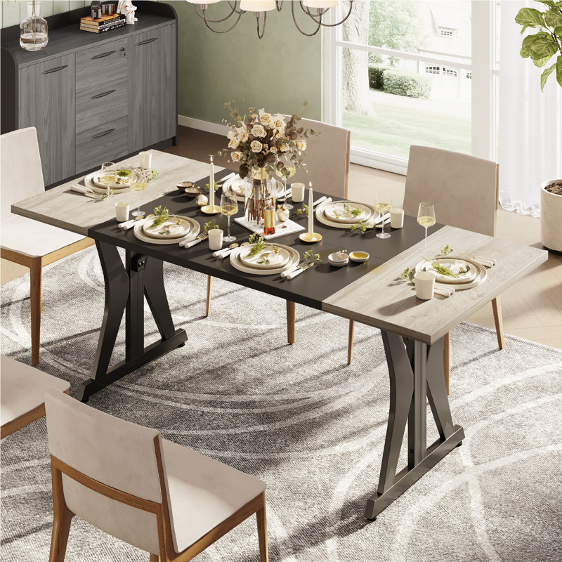 Table de salle à manger 70,87 "rectangulaire pour 6 à 8 personnes, table de cuisine en bois ou tables brunes avec pieds en métal