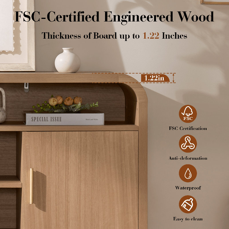 Elegant Curved TV Stand With Hidden Storage For Tvs Up To 65", Oak