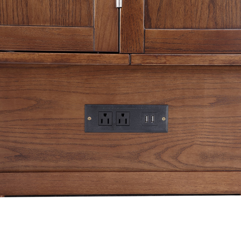 100% Solid Wood Murphy Bed Chest With Drawers, Famhouse Style Murphy Bed Queen With Built-in Charger For Bedroom, Walnut (Mattress Included)