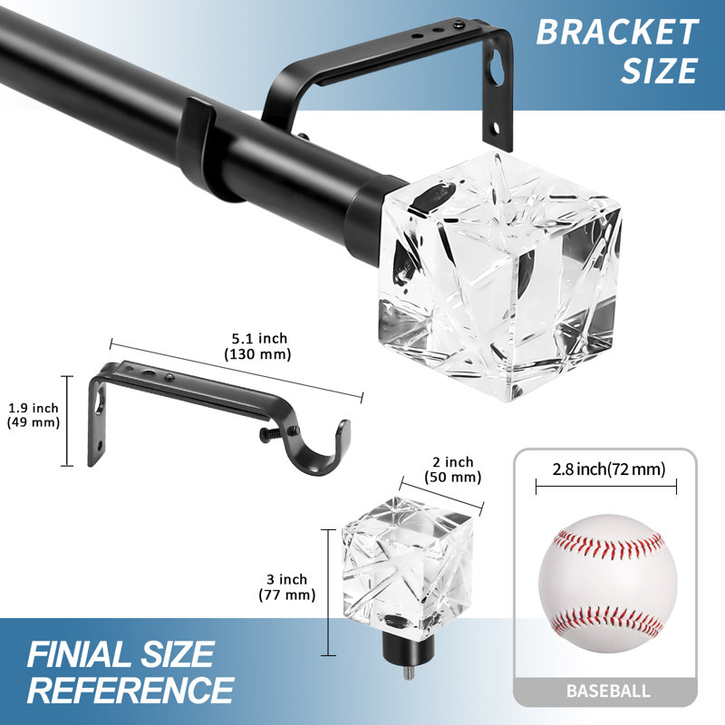 Black Adjustable Steel Single Curtain Rod Set