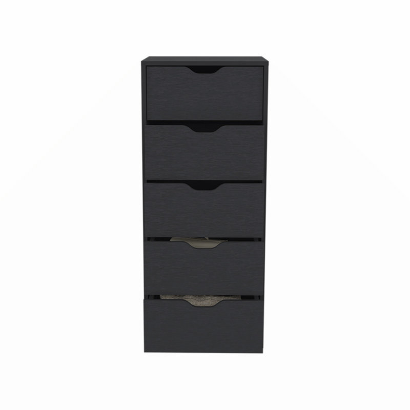 Commode Kamran, cinq tiroirs Narrows, finition blanche, Noir