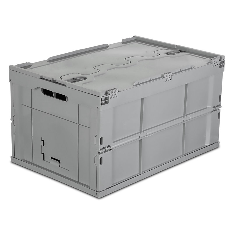 Mount-It! Collapsible Plastic Storage Crate, Folding Utility Distribution Container w/ Attached Lid