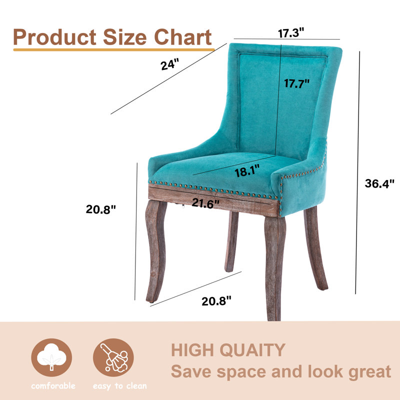 Thickened Fabric Upholstered Wooden Nailhead Dining Chairs (Set of 6), Blue