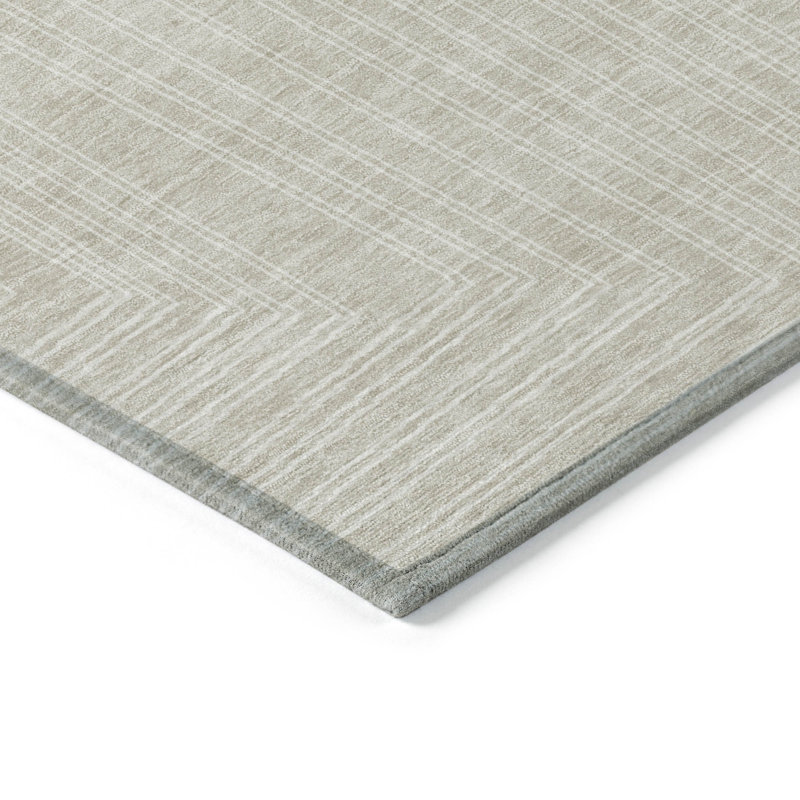 Beige Geometric Synthetic Flat Woven Washable Rug, 2'6" x 3'10"