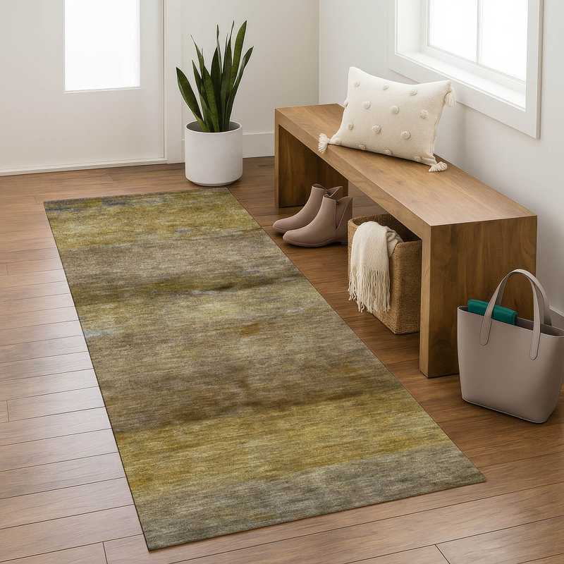 Premium Machine Washable Mayfield AMF2311 Stripes Rug, 2'3" x 7'6" Runner, Brown