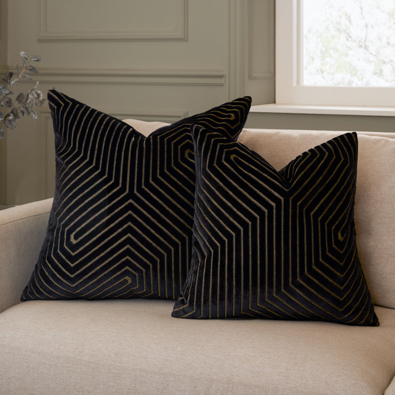 Evoke Geometric Square Throw Cushion, Black, Feather