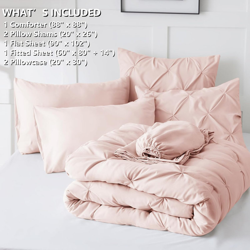 Ensemble d'édredon, 7 pièces dans un sac, Rose, Grand édredon et 6 pièces supplémentaires