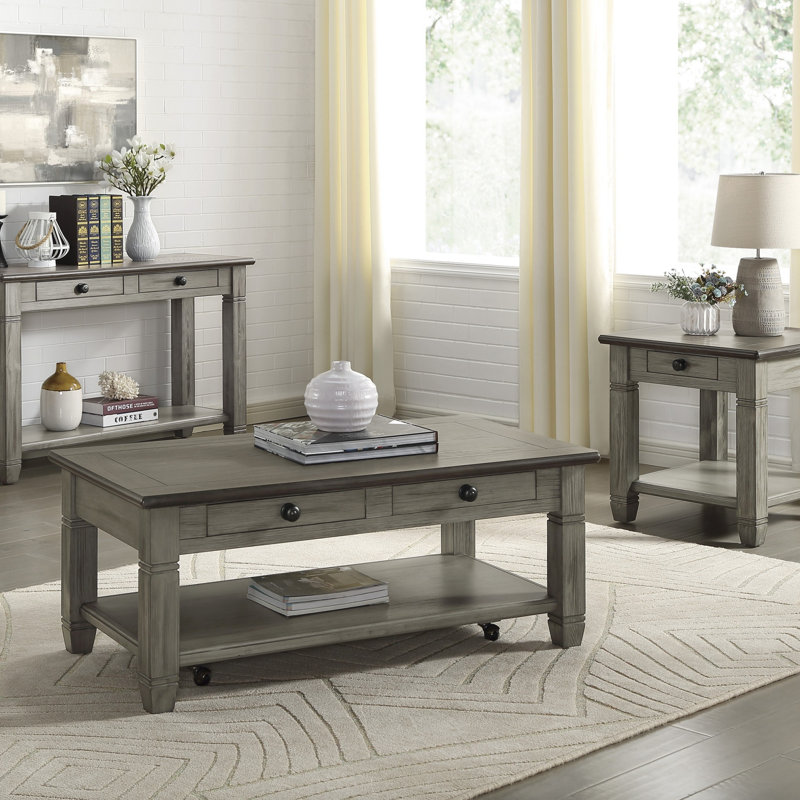 Table basse avec roulettes et 2 tiroirs, Gris antique