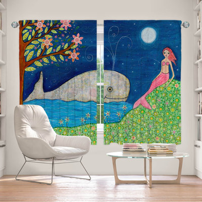 Ensemble de 2 rideaux de fenêtre doublés pour fenêtre par Sascalia - Whale Mermaid