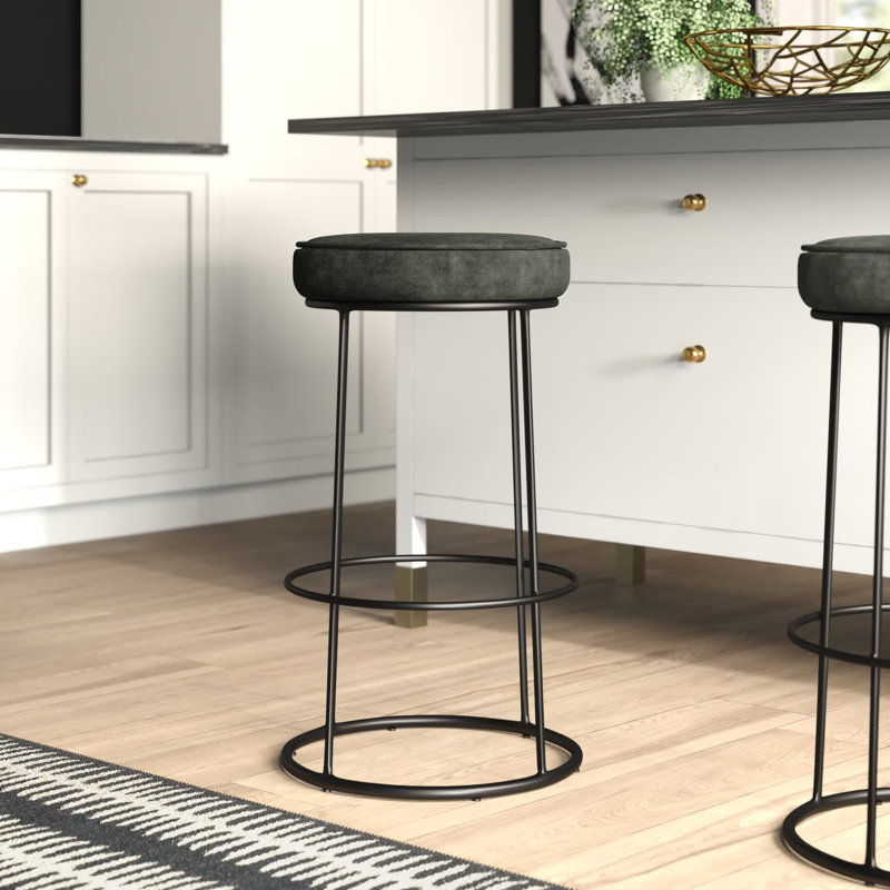 Mccree Upholstered Counter Stool with Metal Frame, Green