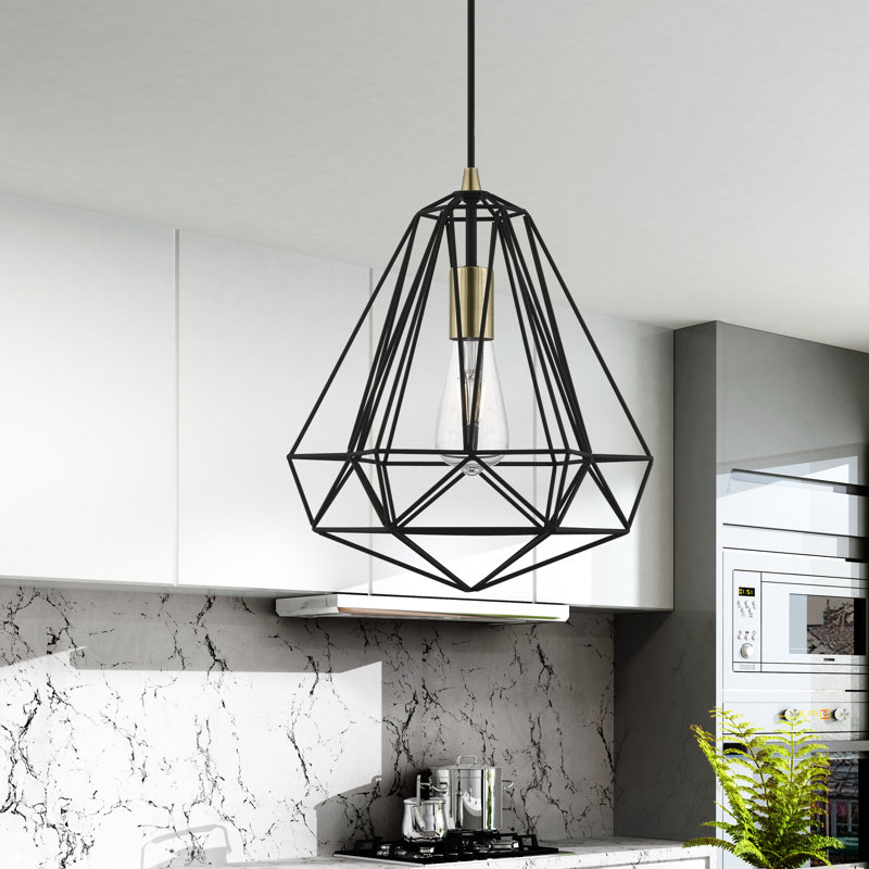 Luminaire suspendu géométrique à 1 lumière Lindgren, Noir texturé / Laiton antique