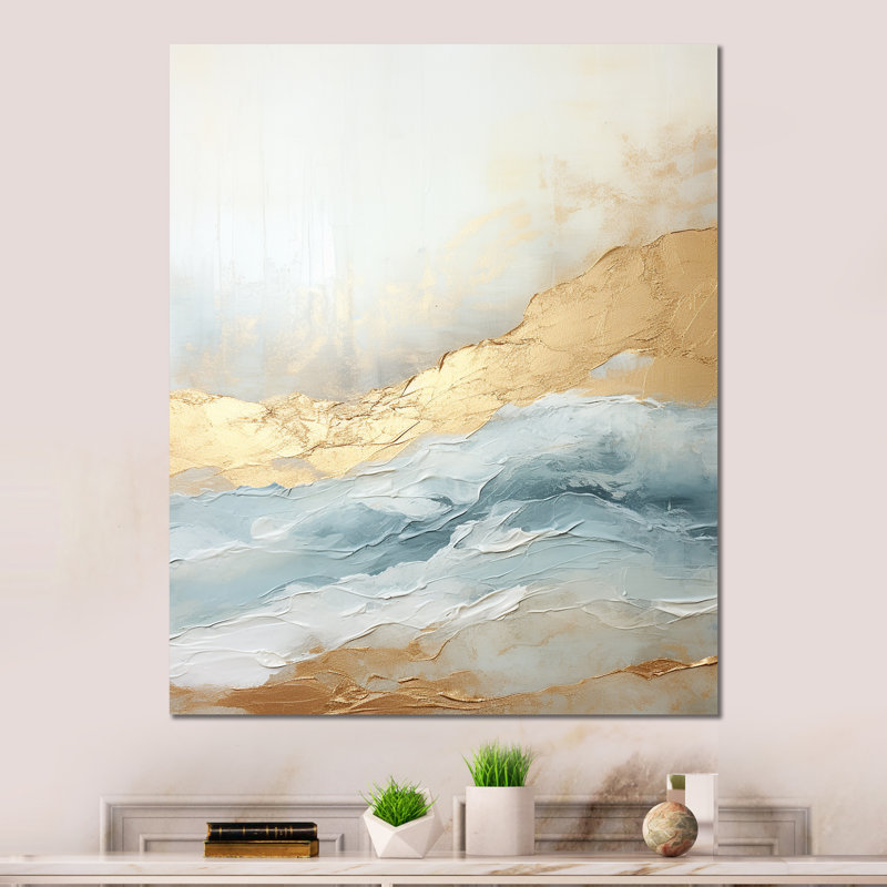 «Beige Blue Gold Ocean Storm» sur, H 32 po x l 16 po x P 1 po