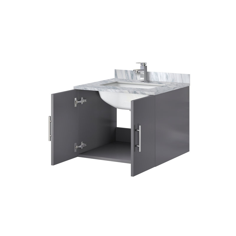 Ensemble de meuble-lavabo compact avec plateau en marbre de Carrare et robinet, Gris foncé