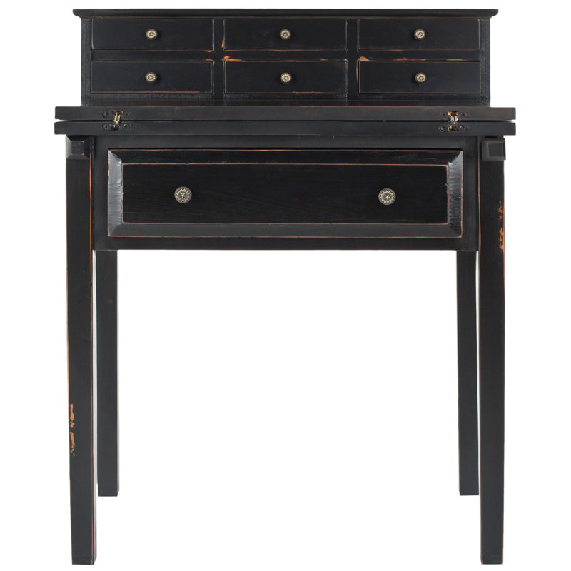 Bureau pliable 7 tiroirs Fazli, Noir vieilli