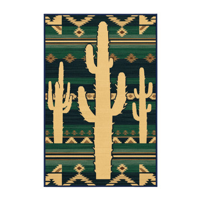 Washable Saguaro Cactus Southwestern Area Rug
