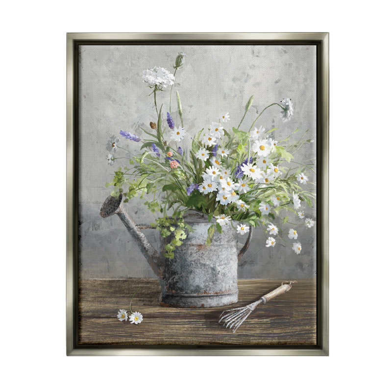 Aw-988 - Bouquet de marguerites encadrées par Danhui Nai, H 21 po x l 17 po x P 1,7 po, Cadre flottant gris lustré