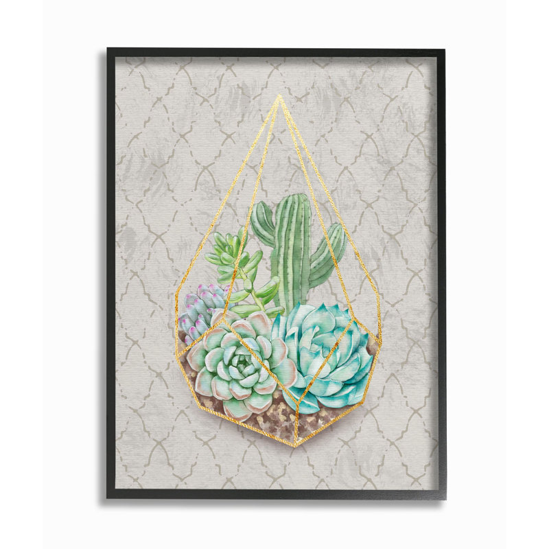 «Succulent Basket Gold Grey», impression, H 20 po x l 16 po, Giclée encadrée noir minuit