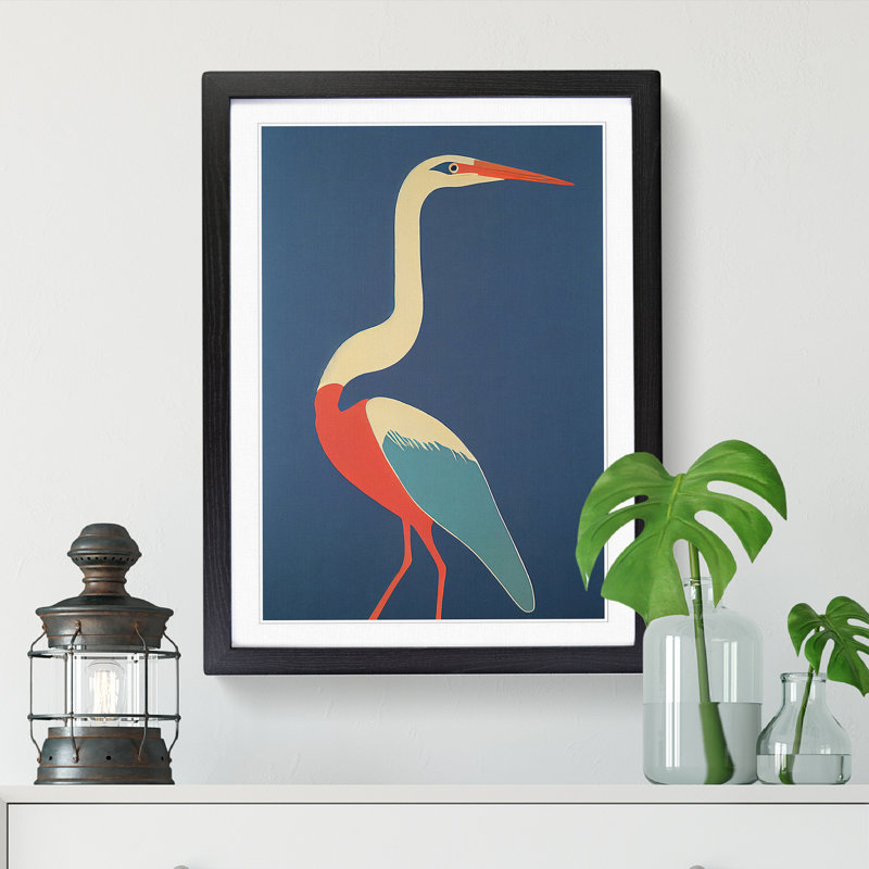 Anjay Heron Bird In Abstract Vol.2 - Picture Frame Print, 64cm H x 46cm W, Walnut
