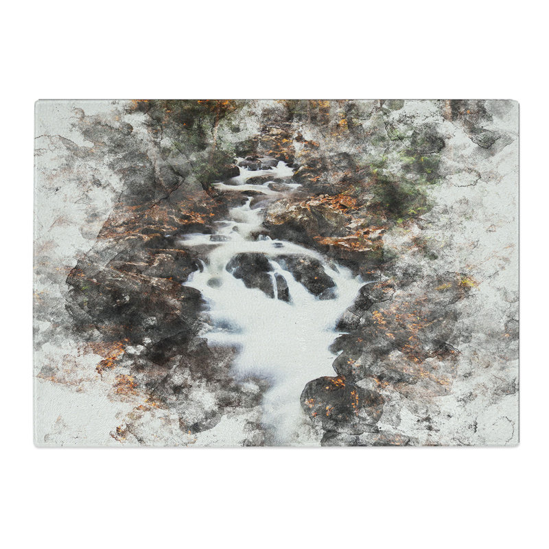 Tempered Glass Woodland Stream Watercolour Chopping Board, 20 cm x 28.5 cm