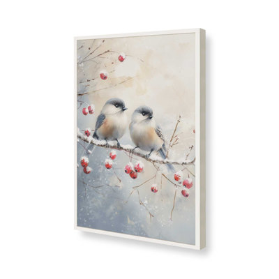 Deux oiseaux chanteurs d'hiver, reproduction d'art