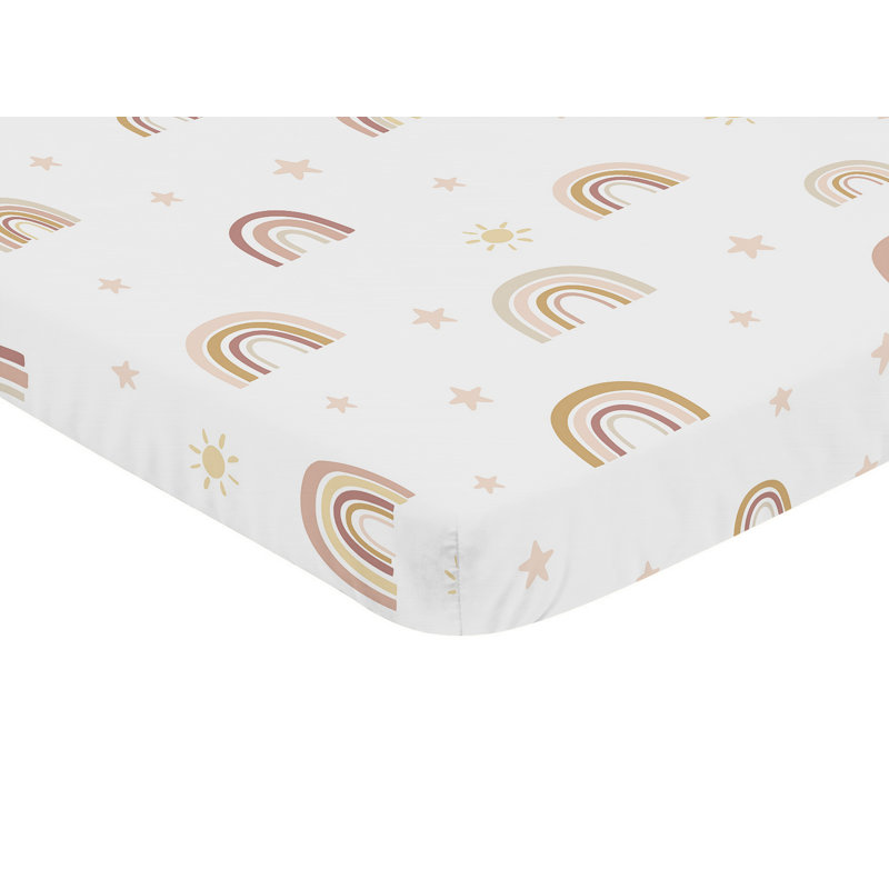 Pink and Yellow Boho Rainbow Mini Crib Sheet Set