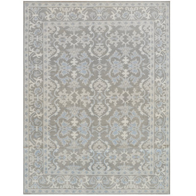 Tapis espagnol unique de 8 pi x 10 pi gris foncé / bleu / gris clair