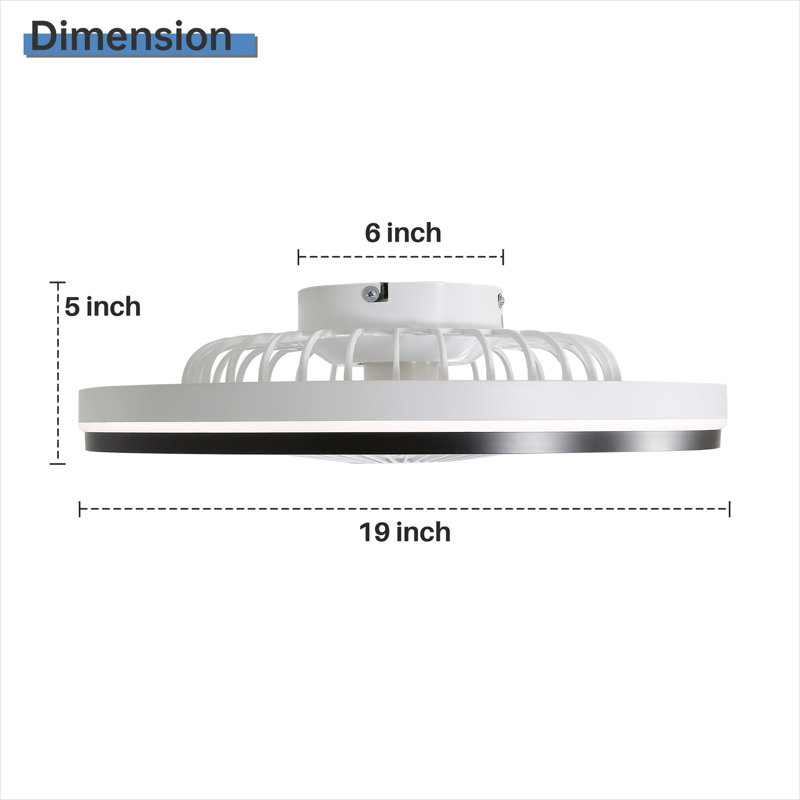 Ventilateur de plafond fermé sans lame avec lumière, montage encastré, 19 pouces, finition blanche, pour les petites pièces