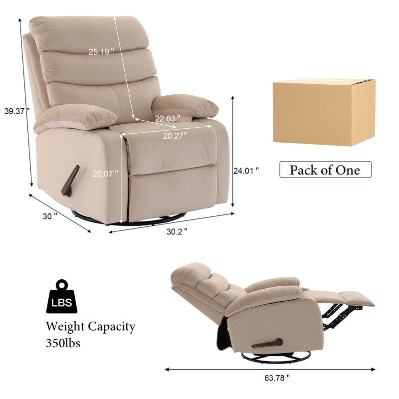 Swivel Rocker Recliner Chair In Velvet, Velvet Recliner,small Rocker Recliner Chair For Living Room, Rv, Nursery, Bedroom-Beige