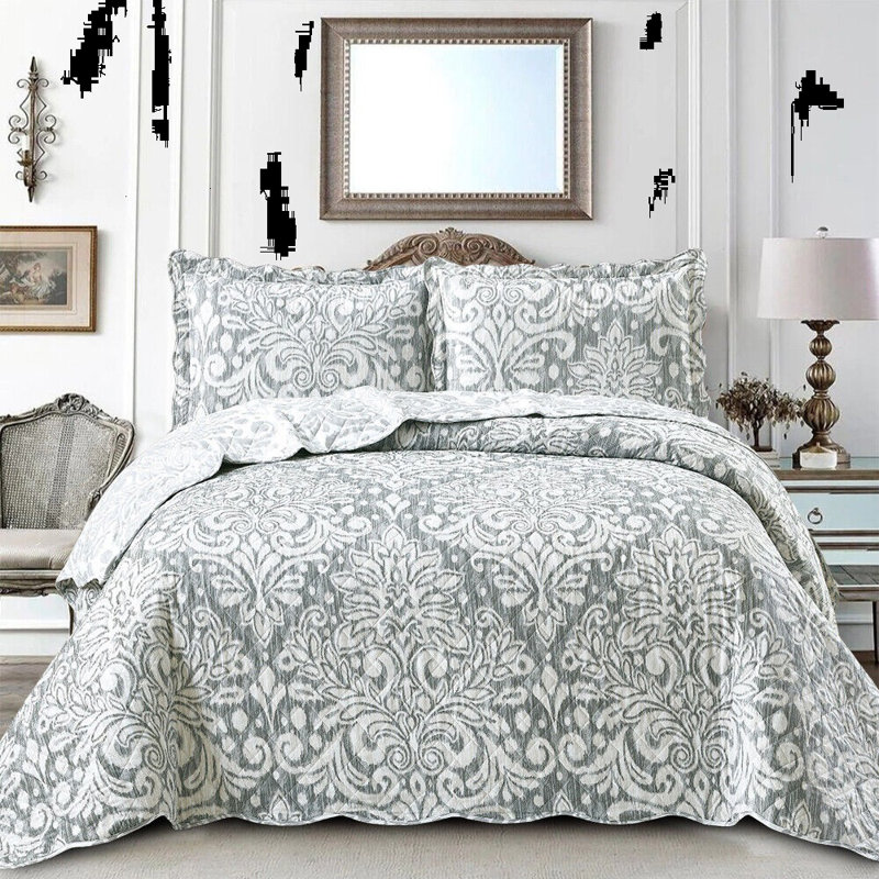 Cammeron Polyester Floral Bedspread with Pillowcases, Green, Double