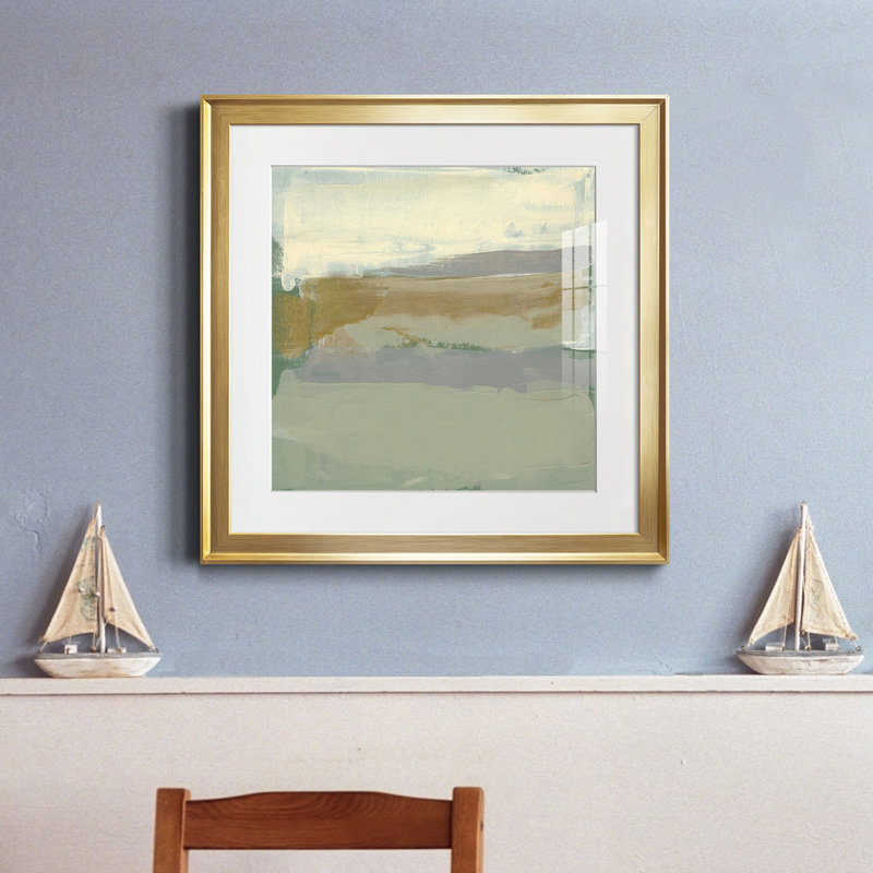 «Sage And Gold Swipe I», art abstrait moderne, mat et encadré sous verre, art mural de salon moderne, Cadre doré