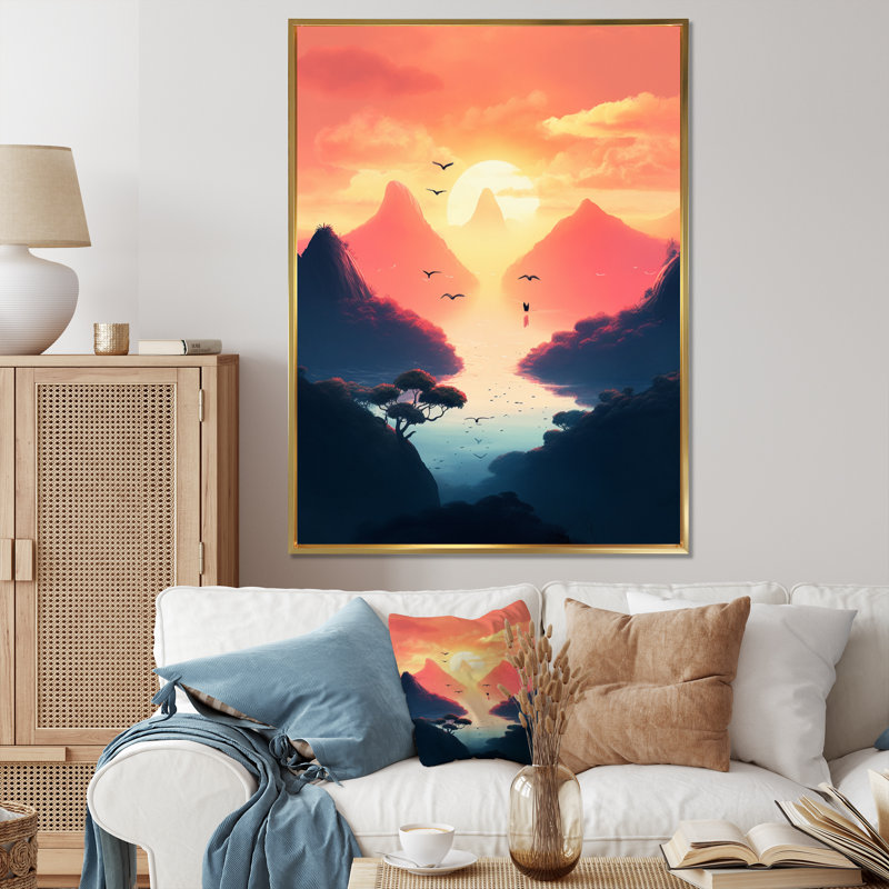 Vue aérienne des montagnes lumineuses I - impression, 32" H x 16" W, Gold Picture Framed