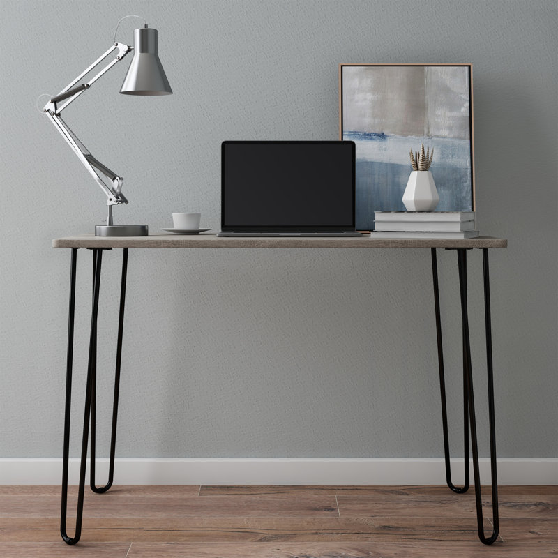 Rankin Woodgrain Desk with Hairpin Legs, Gray