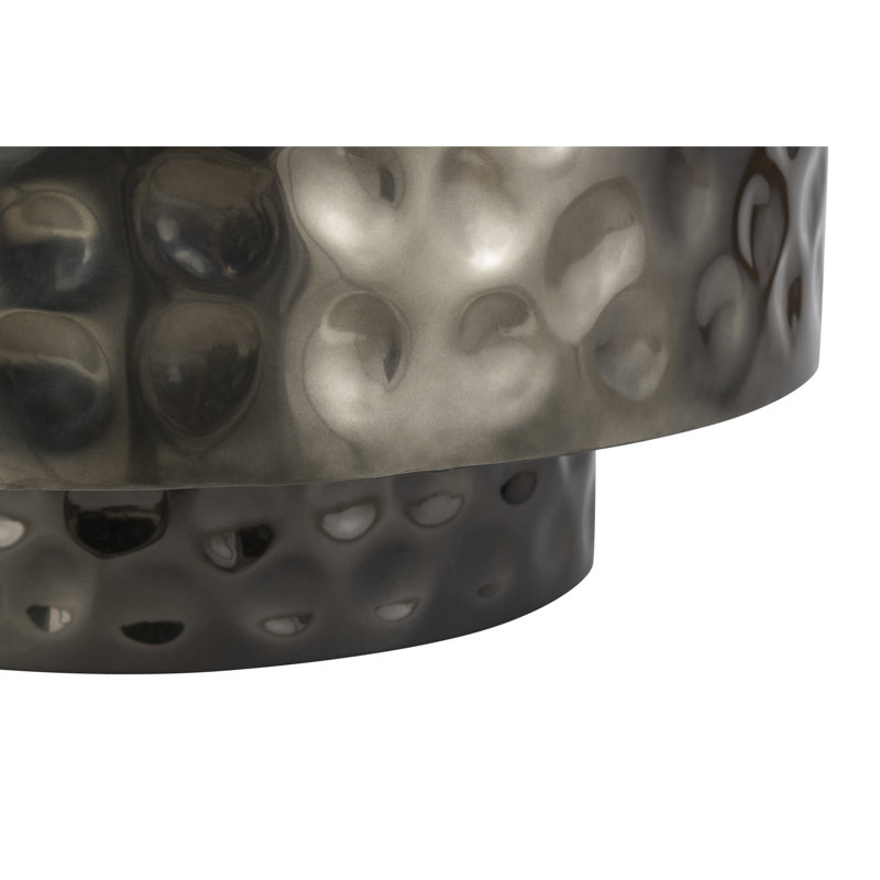 Table basse autoportante moderne et ronde, en acier inoxydable avec fonction martelée à la main, choix de finitions multiples pour les espaces de table, texture contemporaine, cuivre élégant, or ou argent