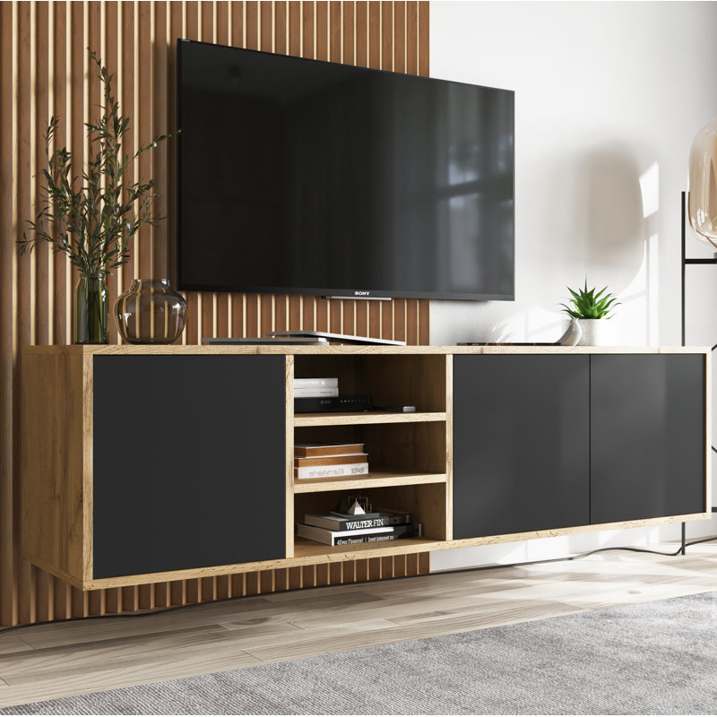 Creeve TV Stand for TVs up to 65", Oak/Black Matt